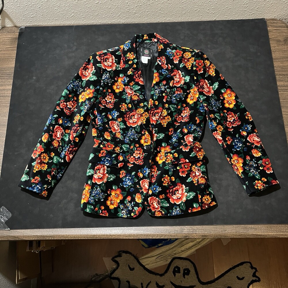 Kenzo Paris Vintage jacket Floral Velour Velvet Baroque Filigree Made in France